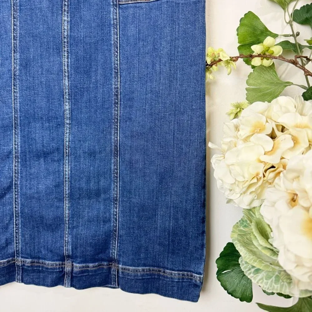 ANTHROPOLOGIE | pilcro the skipper seamed midi skirt | 6 | medium wash denim
